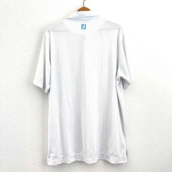 FootJoy Men Golf Polo Shirt Sz Large White Blue Dot Performance Moisture Wicking - Picture 3 of 8